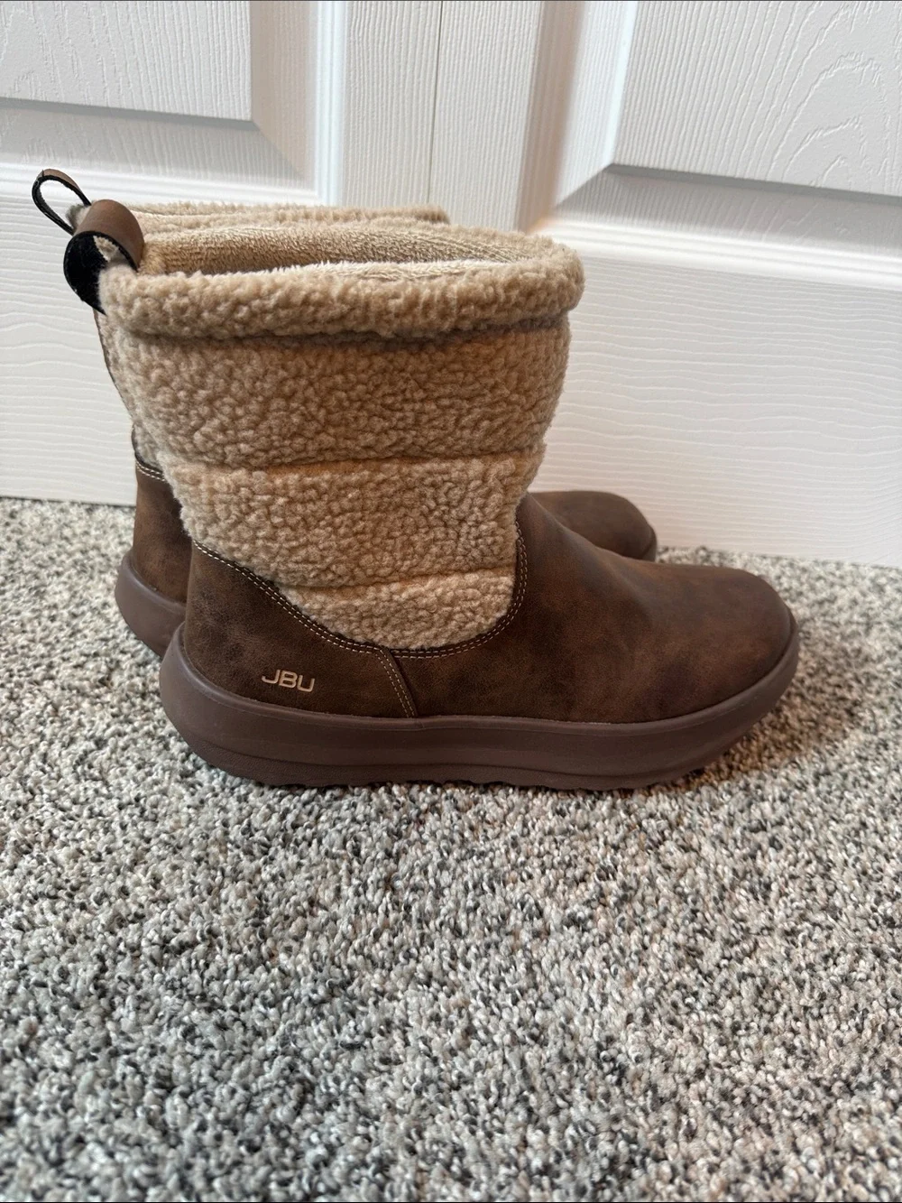 JBU Brown and Cream Sherpa-Trim Mid-Calf Winter Boots